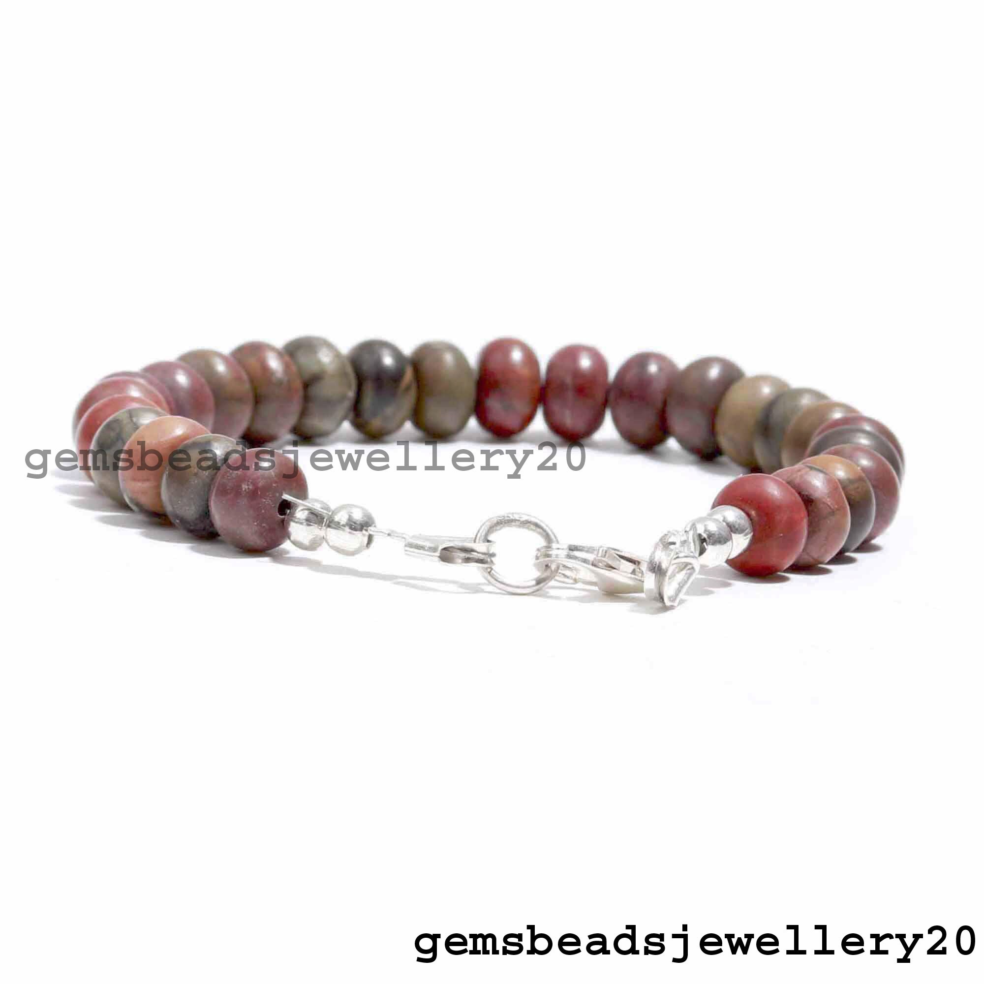 Bracelet En Argent Sterling 925 Avec Jaspe Rouge à Facettes 3 Mm - Fait Main - Longueur 7 Pouces (18 Cm)