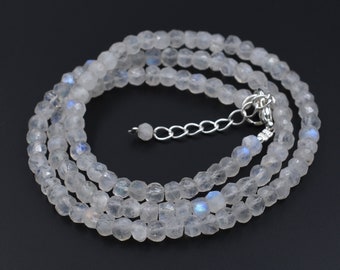 A++ Genuine Rainbow moonstone 3-4mm Rondelle Faceted Jewellery Beaded Gemstone Necklace 18"