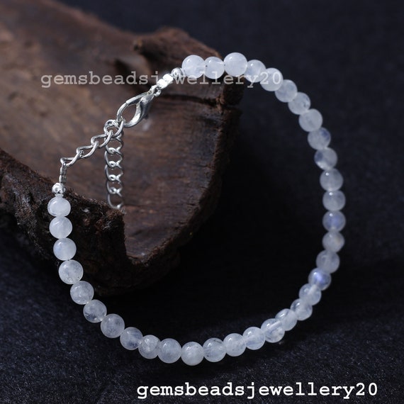 Genuine Rainbow Moonstone Bead Anklet Adjustable Sterling Silver Genuine Rainbow Moonstone Bead Anklet Adjustable Sterling Silver