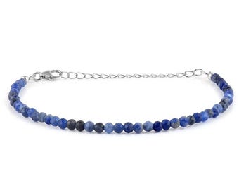 925 sterling silver genuine Blue Sodalite faceted 3mm fashionable unisex beaded faceted adjustable bracelet/Anklet gemsbeadsjewellery20
