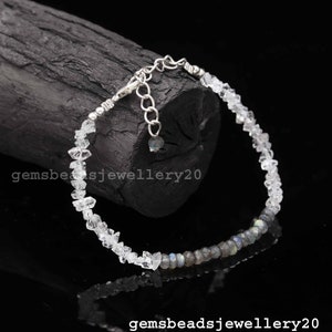 Herkimer+Labradorite Rondelle/Uncut Nuggest Bracelet, Herkimer+Labradorite Handmade Adjustable Bracelet / gemsbeadsjewellery20