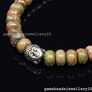 Bracciale Buddha per meditazione elasticizzato con pietra preziosa Unakite Bracciale elasticizzato da 8-9 mm con pietra preziosa Rondelle liscia, gioielli fatti a mano. gemmeperlinegioielli20