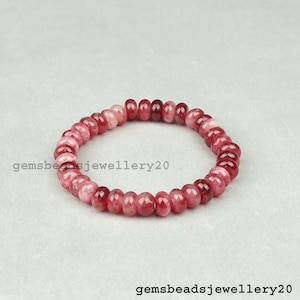 Bracciale elasticizzato con pietra preziosa di quarzo rosa ciliegia, gioielli fatti a mano con pietra preziosa rondelle liscia, gioielli con bracciale elasticizzato 8-9MM,gemsbeadsjewellery20