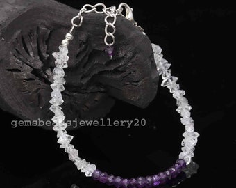 Herkimer+Amethyst 4-5 mm Rondelle/Uncut Nuggest Bracelet, Herkimer+Amethyst 4-5 mm Adjustable Bracelet Jewellery/ gemsbeadsjewellery20