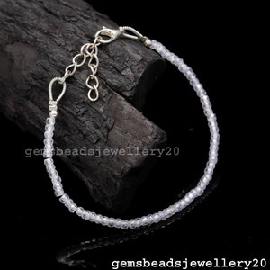 925 Sterling Silver Natural White Zircon 3 mm Rondelle Faceted Beaded Handmade Adjustable Bracelet / Gemsbeadsjewellery20