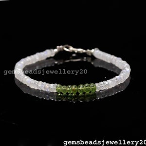 925 Sterling Silver Rainbow Moonstone+Green Peridot Rondelle 3-4mm Handmade Bracelet/Anklet Jewellery from gemsbeadsjewellery20