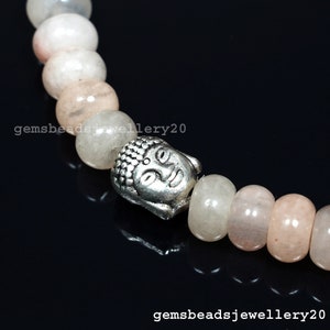 Bracciale Buddha con mediazione elasticizzata in pietra di luna color pesca, gioielli fatti a mano con rondelle lisce, bracciale elasticizzato da 8-9 mm / gemsbeadsjewellery20