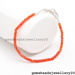 925 Sterling Silver Natural Red Zircon 3-4 mm Rondelle Faceted Beaded Handmade Adjustable Bracelet / Gemsbeadsjewellery20