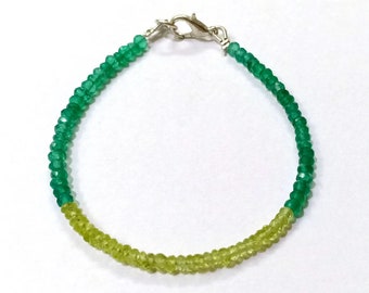 Excellent Beautiful Natural Peridot+Green Onyx 3-4MM Dainty Beaded Rondelle Faceted Bracelet jewellery 7"
