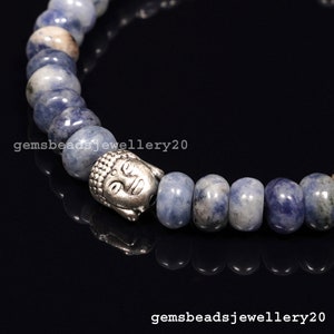 Sodalite Gemma Meditazione Buddha Bracciale Liscio Rondelle Gemma Gioielli fatti a mano, Bracciale elasticizzato 8-9MM / gemsbeadsjewellery20