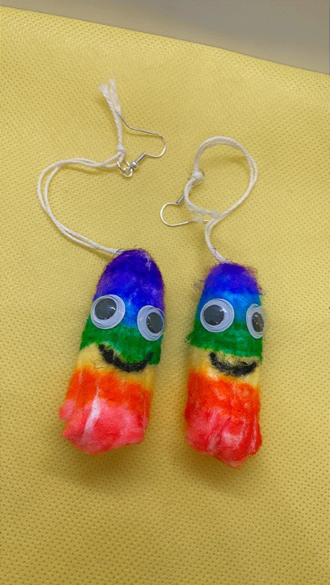 Rainbow Tampon Googling Eye Ball Dangle Earrings Cotton Real Etsy