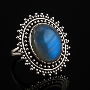 Magical Labradorite & Sterling Silver Ring - Bohemian Beauty Gift for her Gift for him