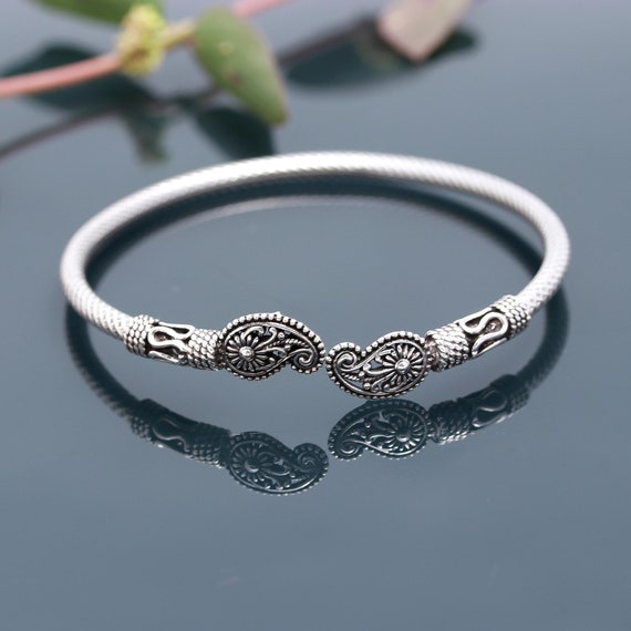 Sterling Silver Bangle Bracelets for Women, Handmade Bracelet for Women, Great Mother Gifts, Mothers Day Gifts (Silver-2)