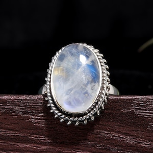 Celestial Moonstone Magic: Handcrafted Sterling Silver Ring with Statement Moonstone, Unique Gift