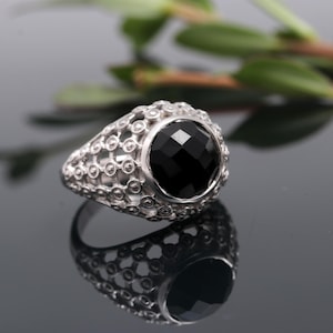 Black Onyx Ring, Round Cut Black Onyx Ring, 925 Sterling Silver Ring, Onyx Stone Ring, Handmade Ring, Anniversary Gift for her, Onyx Jewelry