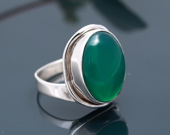 Green Onyx Ring, Cabochon Stone Ring, 925 Sterling Silver Ring, Beautiful Gift Item For Women's And Girl's, Anniversary Ring, Onyx Jewelry