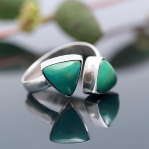 Adjustable Turquoise Ring, 925 Sterling Silver Ring for Women with two stones, Statement Ring, Gemstone Boho Ring, Natural Turquoise Ring