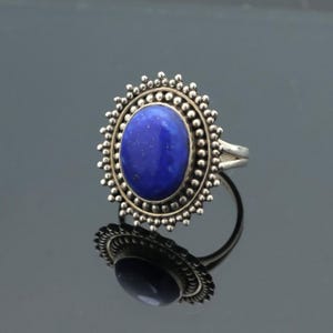 Boho Chic Lapis Lazuli Statement Ring, Handcrafted Sterling Silver Blue Stone Ring Gift for her