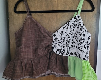 Patchwork Oogie Jack Skellington-inspirerad crop top Halloween-tröja med bomullsfoder Damstorlek small