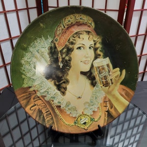 vintage 1971 Falstaff Brewing Corp. St. Louis, Missouri jolly happy man and woman metal tin beer advertising sign tray wall decor