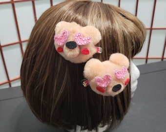 Cute pom pom bears 2 inch hair barrette clips (wig NOT included)