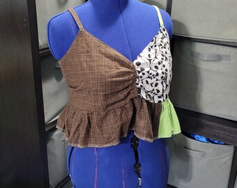 Patchwork Skellington Crop Top - Halloween Pullover, Women's Size M