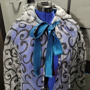 Fantasy fairy wedding cosplay costume transparent and blue tie on cape with big hood size one size fits most