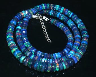 Blue Multicolor Beaded Necklace, Handmade Statement Necklace, Boho Bead Jewelry, Turquoise Blue Artisan Necklace, Colorful Gift for Her