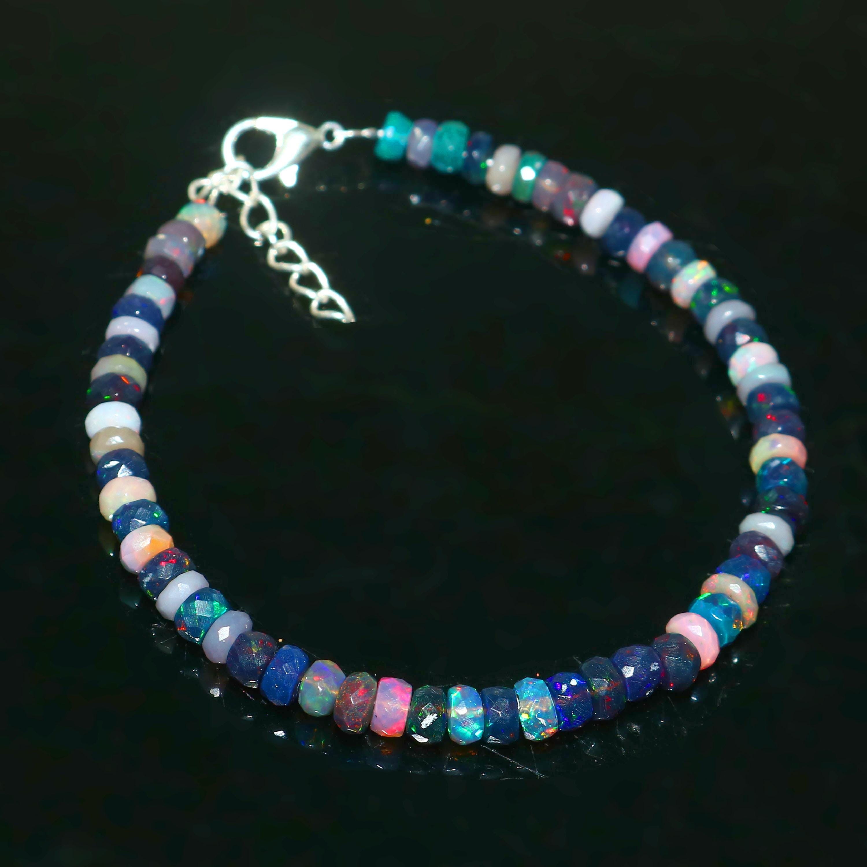 ブラックエチオピアオパールブレスレット - ファセット加工のマルチ