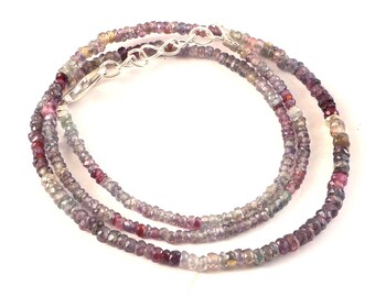 Natural Tourmaline Beaded Necklace, Multicolor Tourmaline Gemstone Necklace, Faceted Rondelle Beads, Handmade Jewelry
