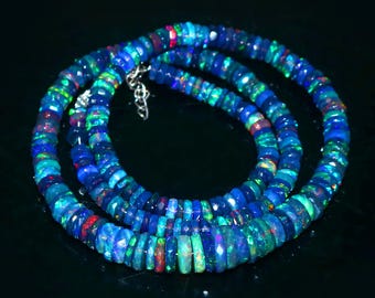 Blue Beaded Necklace, Multicolor Statement Necklace, Handmade Boho Jewelry, Colorful Artisan Bead Necklace, Bohemian Jewelry Gift