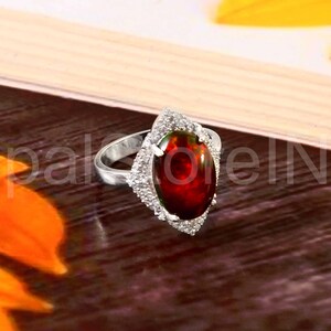 Natural Fire Opal Teardrop Ring Natural Opal Diamond Silver Ring, Gemstone Ring,Silver Ring,  Diamond Ring, Opal Silver Ring, Gift For Her