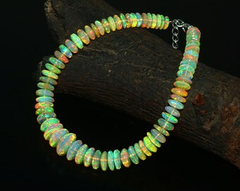 Pastel Green Beaded Necklace, Peach Mint Bead Necklace, Colorful Boho Jewelry, Rainbow Inspired Necklace, Handmade Gift for Her