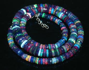 Blue Multicolor Beaded Necklace, Colorful Boho Statement Necklace, Rainbow Bead Jewelry, Turquoise Style Necklace, Handmade Gift for Her