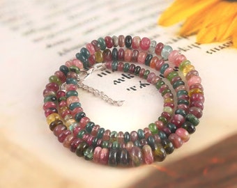 Beautiful Tourmaline Beads, Multi Tourmaline Rondelle Shape Beads, Multi Tourmaline Plain Beads, Tourmaline Smooth Necklace