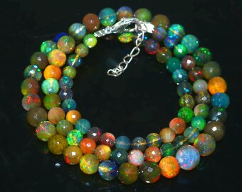 Green Multicolor Beaded Necklace, Colorful Gemstone Style Jewelry, Boho Statement Necklace, Natural Inspired Bead Jewelry, Gift for Her