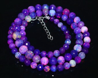 Purple Blue Beaded Necklace, Purple Gemstone Style Jewelry, Boho Statement Necklace, Colorful Beaded Necklace, Handmade Gift for Her