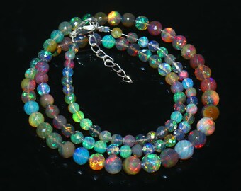 Multicolor Green Blue Beaded Necklace, Colorful Gemstone Style Jewelry, Boho Statement Necklace, Rainbow Bead Jewelry, Gift for Her