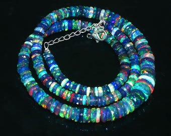 Blue Multicolor Beaded Necklace, Colorful Boho Statement Necklace, Turquoise Bead Jewelry, Rainbow Inspired Necklace, Gift for Her