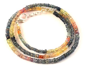 Natural Tourmaline Necklace, Multicolor Tourmaline Gemstone Beaded Necklace, Faceted Rondelle Jewelry, Handmade Gift