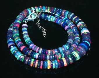 Blue Multicolor Beaded Necklace, Colorful Boho Statement Necklace, Rainbow Bead Jewelry, Turquoise Style Necklace, Gift for Her