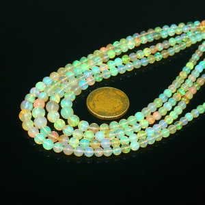 Perles Opale D'Éthiopie AAA - Rondes 3-5mm - Multifeu Welo - Fil De 20cm