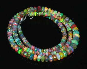 Colorful Beaded Necklace, Multicolor Gemstone Style Necklace, Rainbow Boho Jewelry, Handmade Statement Bead Necklace, Gift for Her