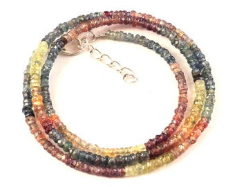 Natural Tourmaline Beaded Necklace, Multicolor Tourmaline Gemstone Necklace, Faceted Rondelle Beads, Handmade Jewelry