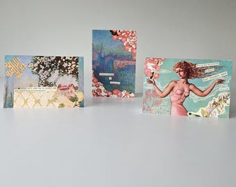 Paquete de tarjetas vintage de ensueño en rosa y azul