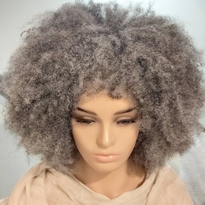 Grey Afro Kinky Synthetic Nubian Fringe Wig With a Bang Gray | Etsy