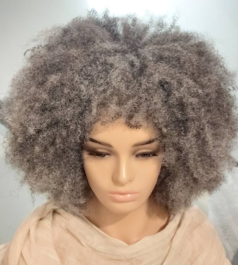 Grey Afro Kinky Synthetic Nubian Fringe Wig With a Bang Gray Etsy Canada