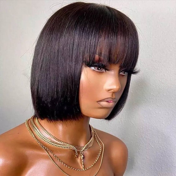 Full Fringe Human Hair Bob Wig With a Bang - Etsy Australia Full Fringe Human Hair Bob Wig With a Bang - Etsy Australia