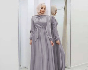 Hijab Satin Dress Ramadan Muslim Fashion Belted Abaya Dubai Turkey Arabic African Maxi Dresses for Women Islam Clothing Robes main image 1