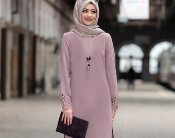 Muslim Women s 2024 Chiffon Hollow Out Long Tops and Pants Set